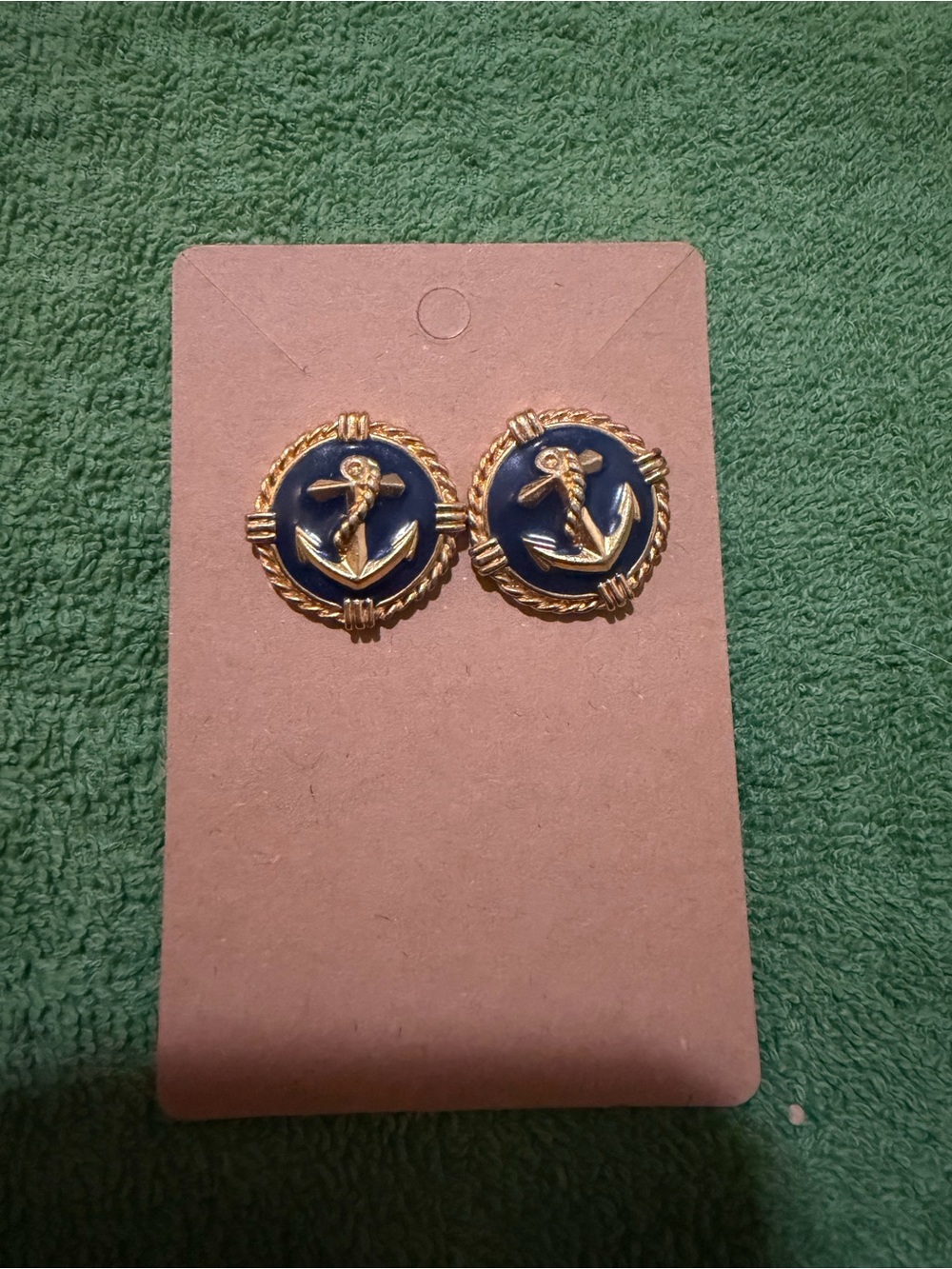 Gold Anchor Navy Button Cufflinks - Classic Nautical Style